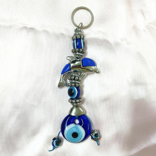 Turkish Blue Fish Shaped Evil Eye Keyring for Bike/Car & Purse/Bag