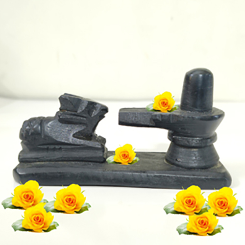 Religious Shiv Linga & Nandi Black Marble Idol for Office Decor for Temple Gift for Shivratri