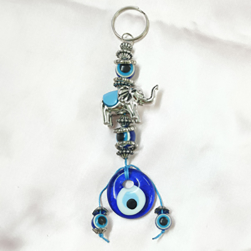 Turkish Blue Elephant Shaped Evil Eye Keyring for Bike/Car & Purse/Bag